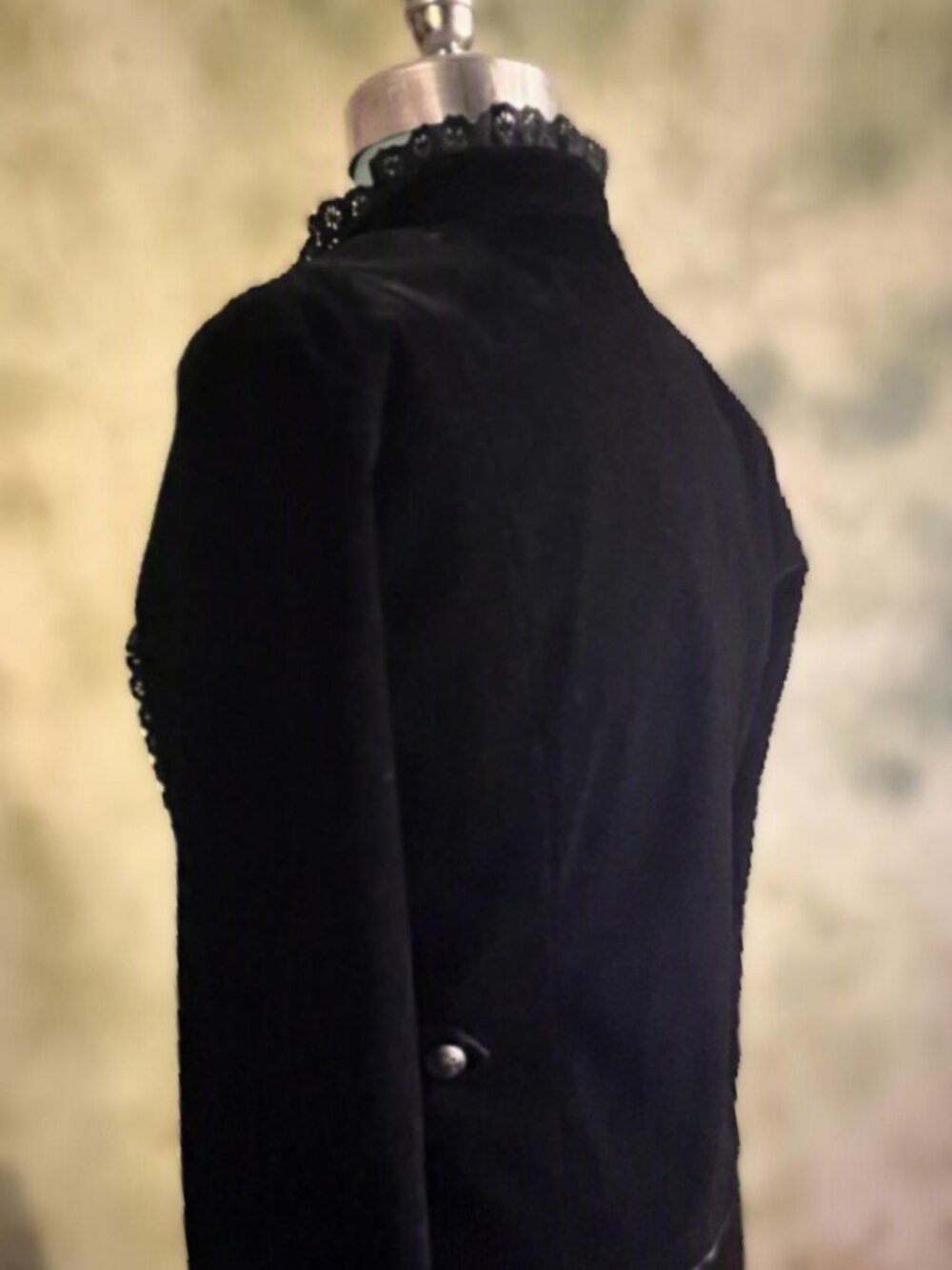 Black Velvet Military Jacket with Braided Trim & Silver Buttons - Picture 6 of 9